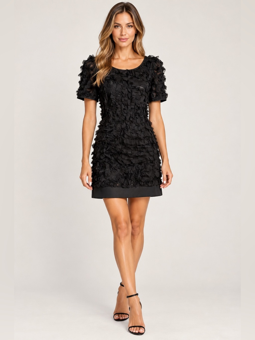 Thread Social Black Textured Silk Appliqué Mini Dress Size 4